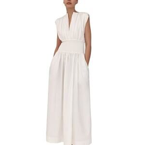 ESSE Studios Sz 2 US XS White Cotton Rib Gathered Maxi Dress